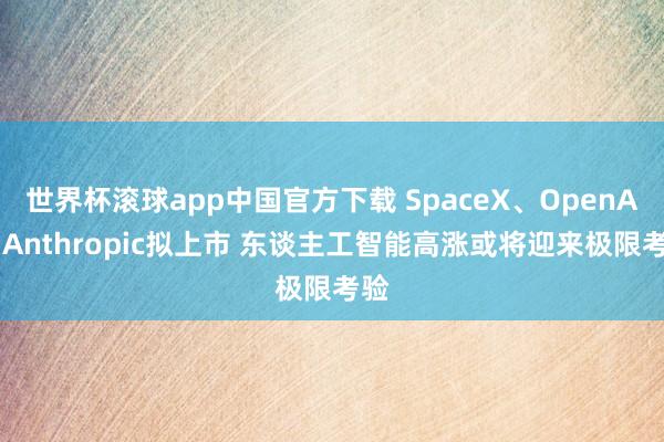 世界杯滚球app中国官方下载 SpaceX、OpenAI与Anthropic拟上市 东谈主工智能高涨或将迎来极限考验