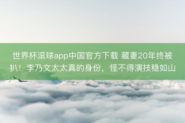 世界杯滚球app中国官方下载 藏妻20年终被扒!李乃文太太真的身份,怪不得演技稳如山